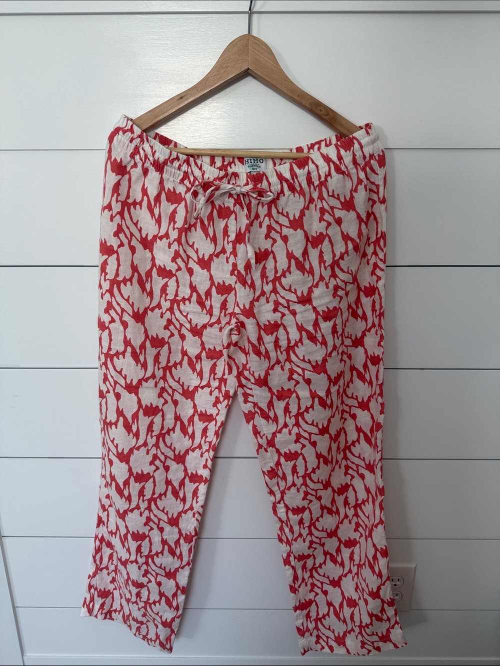 HIHO Coral & White Tie-Waist Linen Pants size small (fits like 6)